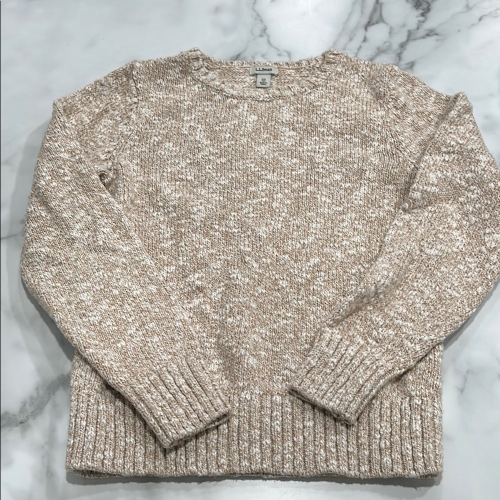 L.L. Bean Tan Crewneck Sweater with Textured Knit